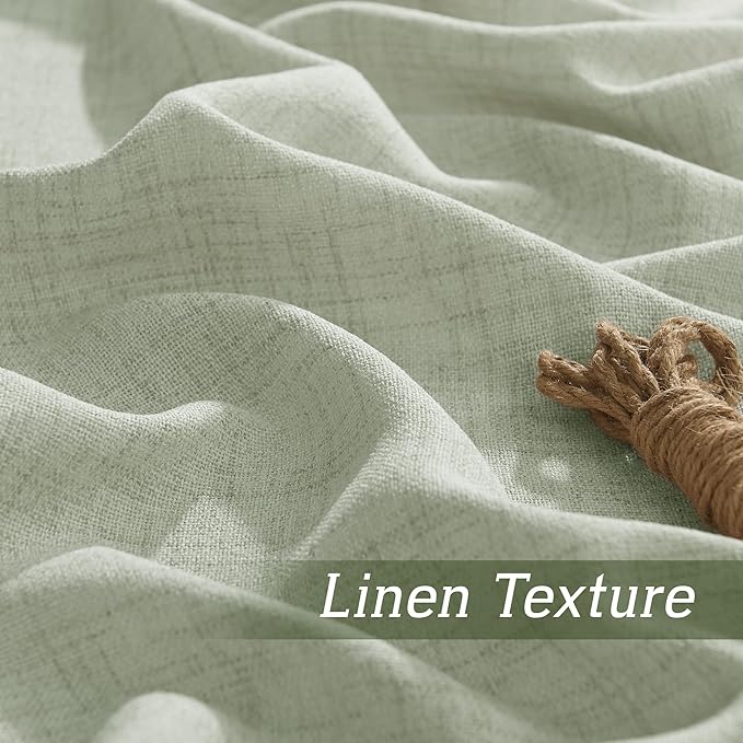 RYB HOME Linen Sheer Curtains and Drapes for Living Room and Dining Room 120 inches Length, Breathable Back Tab/Rod Pocket Semi Sheer Curtains, Sage Green, W 52 x L 120 inches, 2 Panels Set