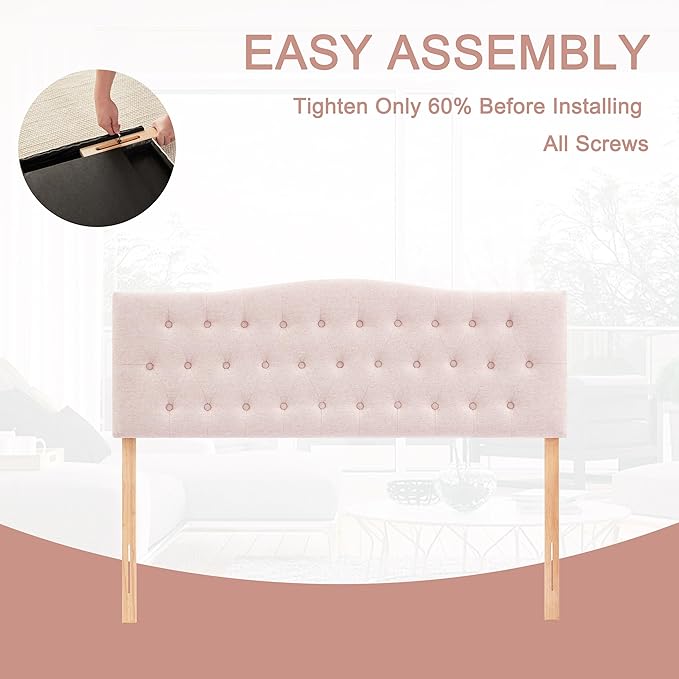 Tufted Upholstered Headboard Twin Size, Sturdy and Durable Solid Wood Bed headboard, Fabric Headboard Adjustable Height from 37” to 51”, Modern Button Diamond Design Head Board, Pink