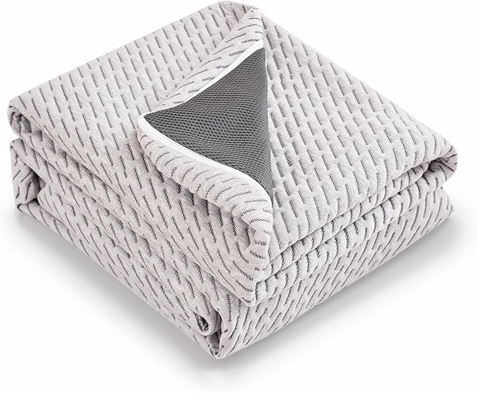 Subrtex Cover for Mattress Topper King Size 4 Inch (Only Cover) Mattress Topper Protector Bedding Removable Encasement with Zipper Closure