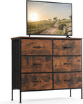 DUMOS TV Stand for Living Room, Dresser for Bedroom Chest of Dresser with 6 Fabric Drawers Storage Organizers Units, Nightstand for Bed