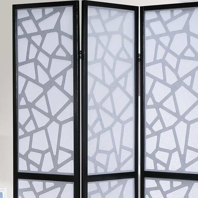 Roundhill Furniture Giyano 4 Panel Screen Room Divider, 70"W x 70"H, Black