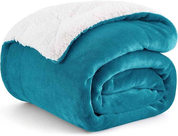 Bedsure GentleSoft Sherpa Fleece Throw Blanket Twin Size for Couch - Thick and Warm Throw for Women and Men, Soft Fuzzy Plush Twin Blanket for Winter, Teal, 60x80 Inches