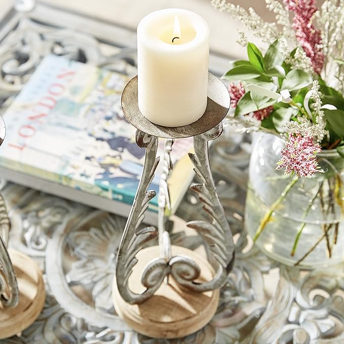 Deco 79 Metal Solid Candle Holder, Set of 3 14", 12", 10"H, Silver