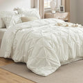 Bedsure Twin Comforter Set Ivory - Bed in a Bag Twin Size Bedding 5 Pieces, GentleSoft™ Pintuck Bed Set Gift for Family, Pinch Pleat Ivory Comforter with Sheets, Pillowcase & Sham