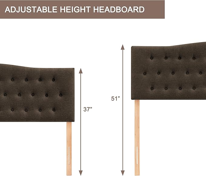 Tufted Upholstered Headboard Full Size, Sturdy and Durable Solid Wood Bed headboard, Fabric Headboard Adjustable Height from 37” to 51”, Button Diamond Design Head Board, Chocolate