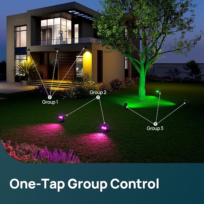 Linkind Smart Solar Spot Lights Outdoor SL5C, Solar Lights Outdoor Spotlight Color Changing APP/Voice Control Landscape Lighting, IP67 Christmas Halloween Decorations for Yard, Garden, Pathway(8 Pack)