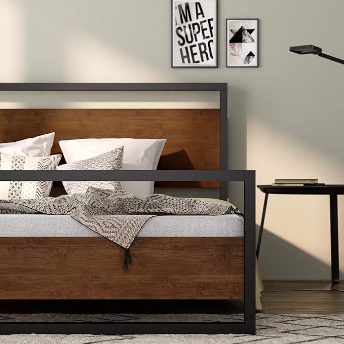 ZINUS Suzanne Bamboo and Metal Platform Bed Frame with Footboard, Wood Slat Support, No Box Spring Needed, Easy Assembly, King