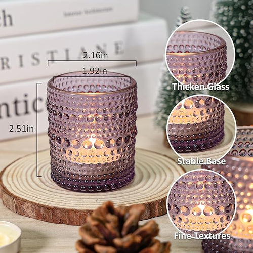 24 Pcs Votive Candle Holders, Purple Glass Holders Bulk for Table Centerpiece, Tea Lights Candle Holders for Wedding Shower, Party and Home Decor