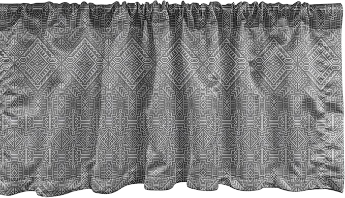 Ambesonne Aztec Window Valance, Pattern of Symmetric Tribal Inspired Streaks and Motifs in Greyscale Tones, Curtain Valance for Kitchen Bedroom Decor with Rod Pocket, 42" x 18", Pale Grey and Dimgray