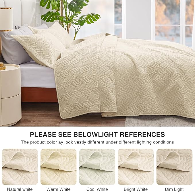 Love's cabin California King Size Quilt Bedding Set Camel Bedspread - Cal King Summer Lightweight Bedspread Comforter - Wave Pattern Coverlet for All Season - 3 Pieces (1 Quilt, 2 Pillow Shams)