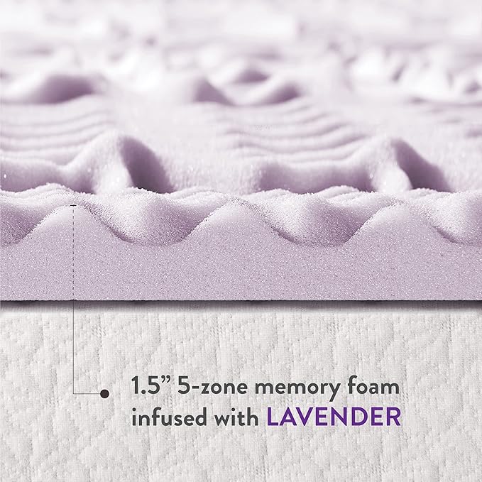 Mellow 1.5 Inch 5-Zone Memory Foam, Soothing Lavender Infusion, Full Mattress Topper