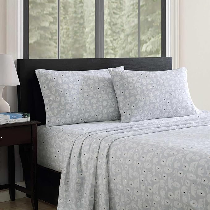 Eddie Bauer - Flannel Sheets Full Size, Anti-Pilling & Wrinkle Resistant Cotton, Touchably Soft for All-Season Comfort - Bed Sheets with Matching Pillowcases & Fitted Sheet (Explorer Bears Grey)