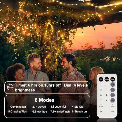 2 Pack 16.5FT 100 LED Fairy Lights Battery Operated with Timer & Remote, Dimmable Twinkle Lights, Waterproof Warm White Fairy String Lights for Outdoor Patio Wedding Mason Jar Party Bedroom Classroom