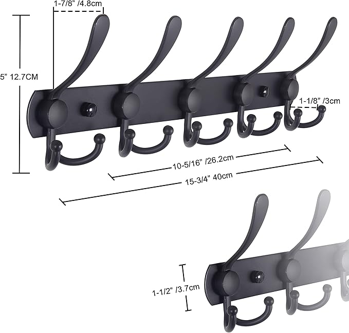Dseap Coat Rack Wall Mounted - 5 Tri Hooks, Heavy Duty, Stainless Steel, Metal Coat Hook Rail for Coat Hat Towel Purse Robes Mudroom Bathroom Entryway, Pink