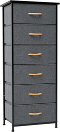 Crestlive Products Vertical Dresser Storage Tower - Sturdy Steel Frame, Wood Top, Easy Pull Fabric Bins, Handles Organizer Unit for Bedroom, Hallway, Entryway, Closets 6 Drawers (Gray)