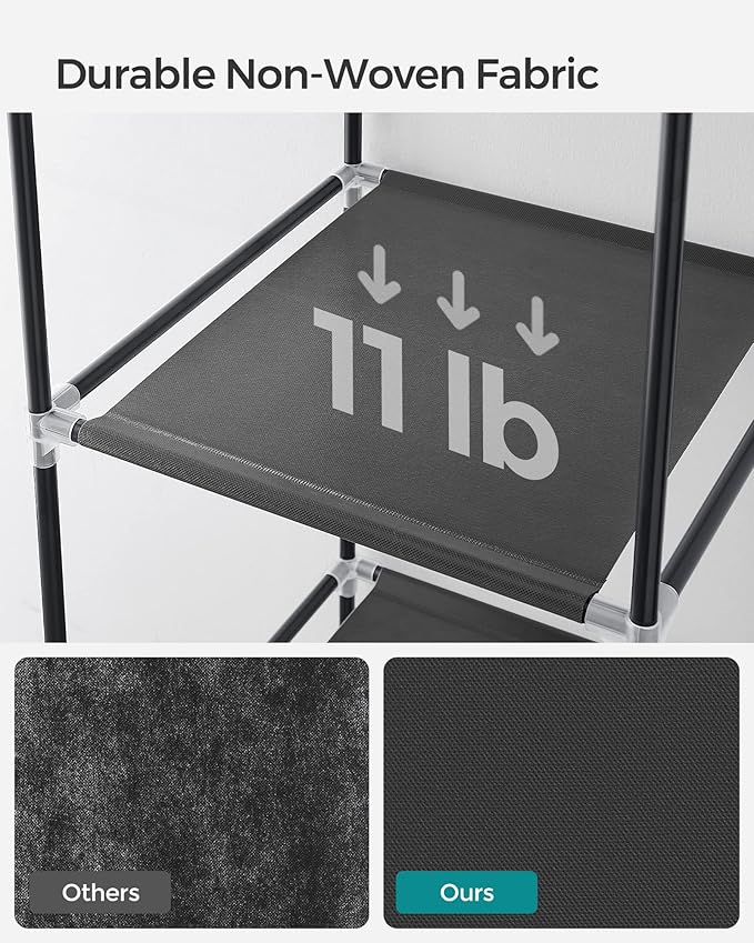 SONGMICS Portable Closet, Clothes Storage Organizer with 6 Shelves, 1 Clothes Hanging Rail, Non-Woven Fabric Closet, Metal Frame, 34.6 x 17.7 x 66.1 Inches, Black URYG84BK
