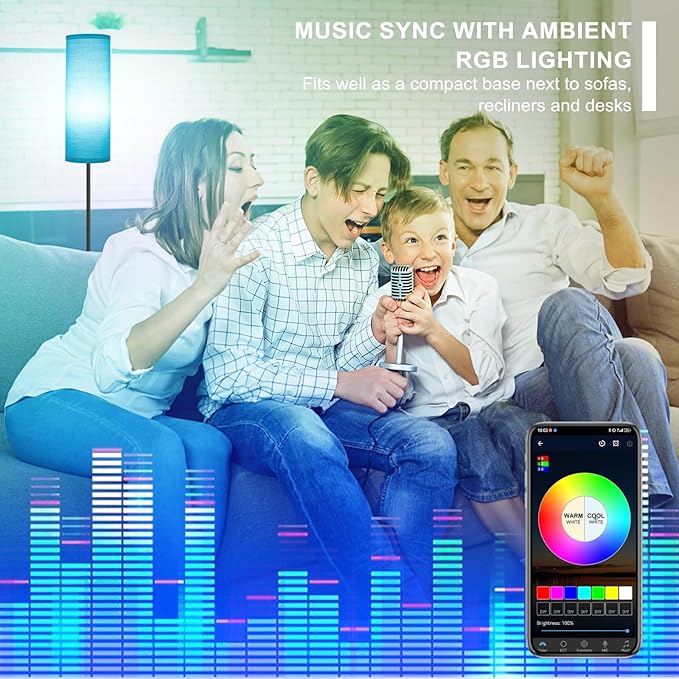 FRIDEKO HOME Floor Lamp, Color Changing Ambient Lighting for Living Room Bedroom, Standing Lamp with App & Remote, Tall Corner Lamp for Christmas Home Decor, 9W 800LM, Foot Switch, Turquoise Shade