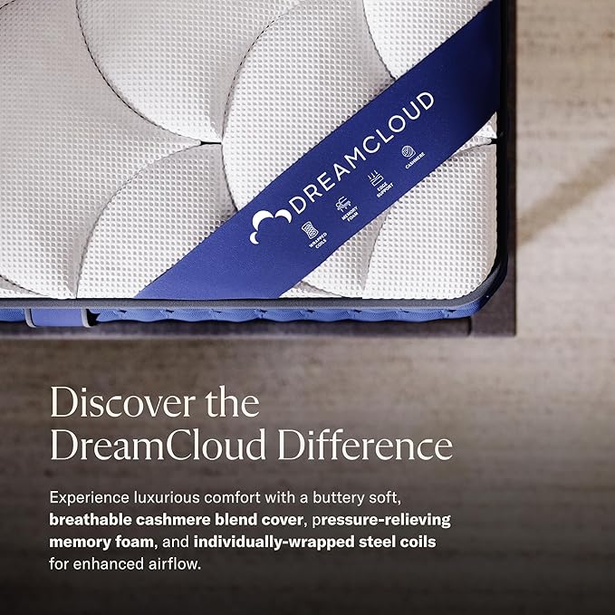 DreamCloud 12" Cal King Mattress - Luxury Hybrid Gel Memory Foam - 365 Night Trial - Premium Pressure-Relieving Layers - Forever Warranty - Mattress in a Box - CertiPUR-US Certified