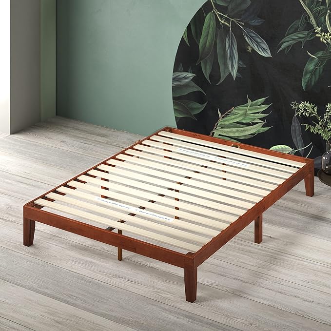 ZINUS Wen Wood Platform Bed Frame, Solid Wood Foundation, Wood Slat Support, No Box Spring Needed, Easy Assembly, Cherry, King