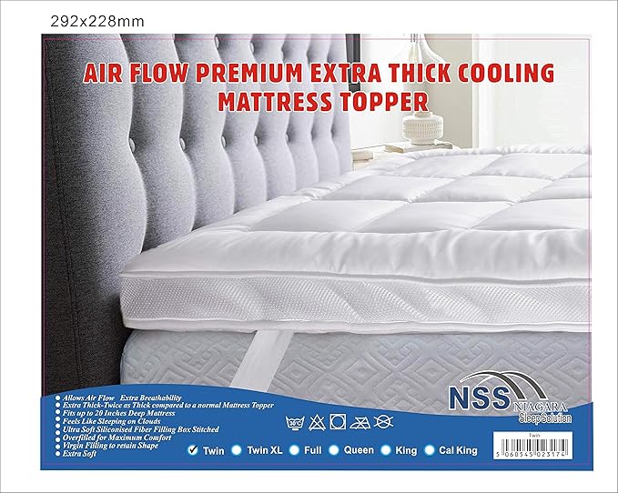 Niagara Microfiber Twin Mattress Topper - Pillow Top Mattress Cover Quilted Fitted Cooling Topper for Back Pain Deep Pocket Fits 20 Inches (39x75 Inches)