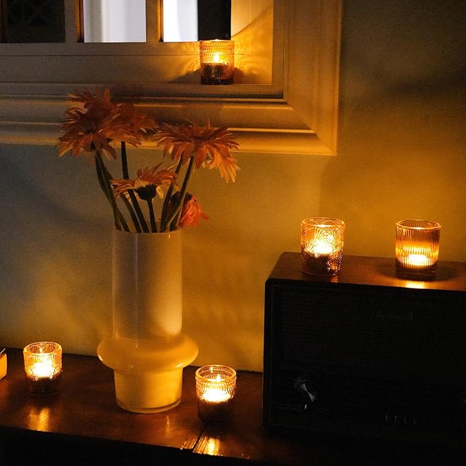 70pcs Assorted Votive Candle Holders - Amber Glass Tea Lights Candle Holder in Bulk, Tealight Candle Holder for Table Centerpiece Wedding Decor Home Decoration