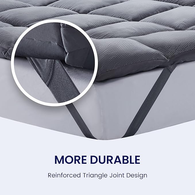 SLEEP ZONE Cooling Mattress Topper Queen Size Quilted Fitted Mattress Pad Cover, Soft Fluffy Down Alternative Pillow Top Bed Topper Deep Pocket 8-21 Inch (Grey, Queen)