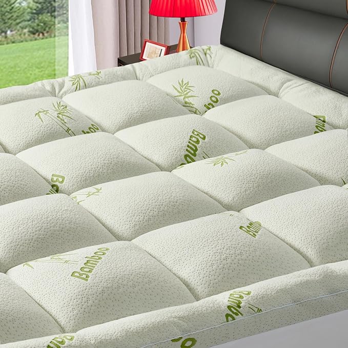 Premium Viscose Made from Bamboo California King Size Mattress Topper for Back Pain, Quilted Fitted Extra Thick Mattress Pad,Pillow Top Mattress Cover with Deep Pocket Up to 21 Inches（72 * 84inch）