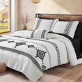 MaiRêve Embroidery Comforter Set King Size 7 Pieces, Boho Farmhouse Western Bedding All Season Bed in A Bag, White Black King Comforter Set with Sheets, Pillowcases & Shams