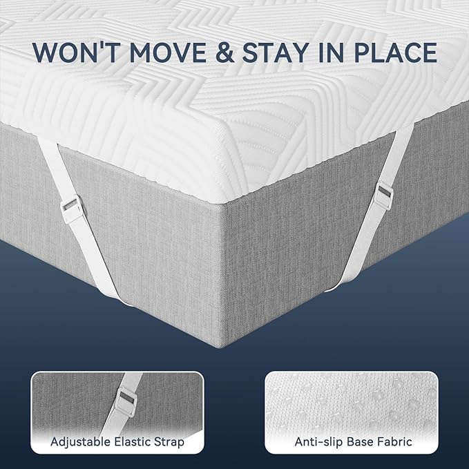 ELEMUSE 4 Inch Gel Memory Foam Mattress Topper Twin Size Pressure-Relieving Mattress Topper for Back Pain,Non-Slip Design with Removable & Washable Cover, CertiPUR-US