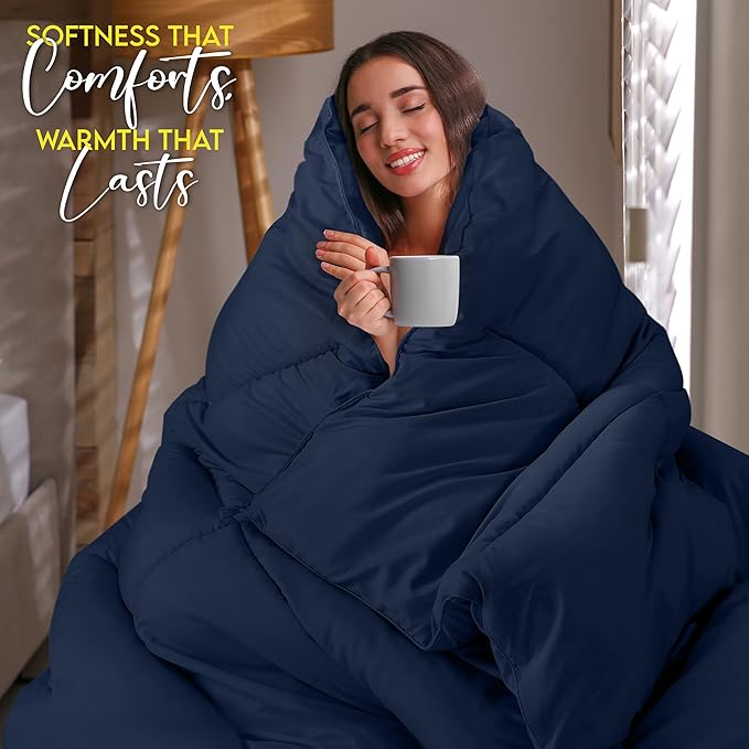 Utopia Bedding Comforter Duvet Insert, Quilted Comforter with Corner Tabs, Box Stitched Down Alternative Comforters Queen Size (Navy)