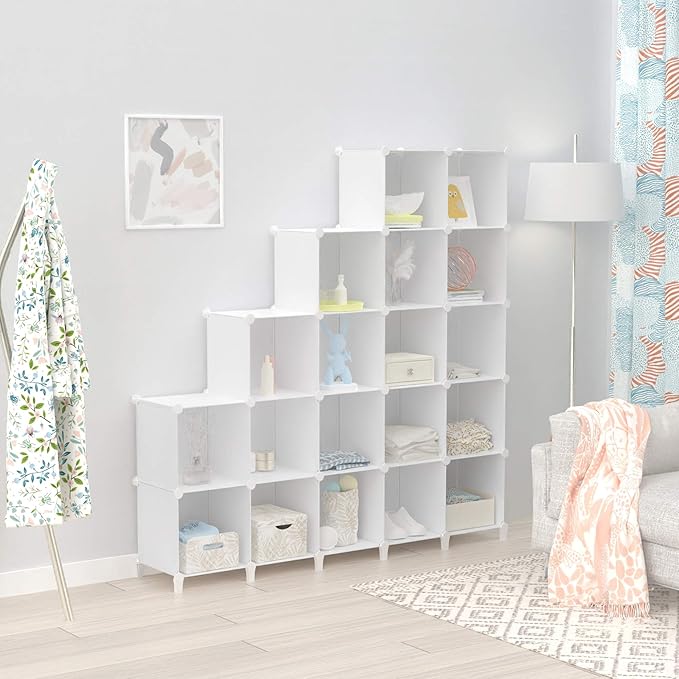 HOMIDEC 20-Cube Storage Shelf, Storage Bookcase Bookshelf with Metal Hammer, Storage Cubes Organizer Cabinet for Kids, Closet, Bedroom, Bathroom, (11.8x11.8x11.8 inch)