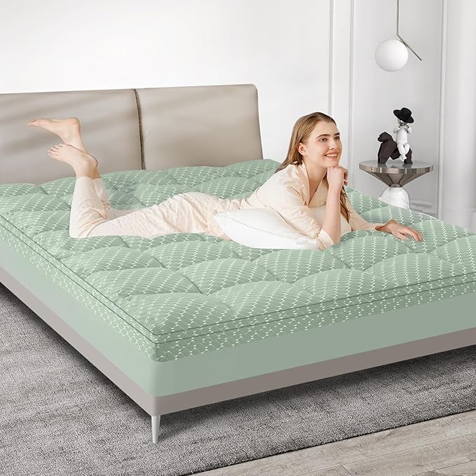Dual Layer 3 Inch Memory Foam Mattress Topper California King Size, 2 Inch Gel Memory Foam Plus 1 Inch Cooling Pillow Top Mattress Pad Cover, with 8-21 Inch Deep Pocket, Green