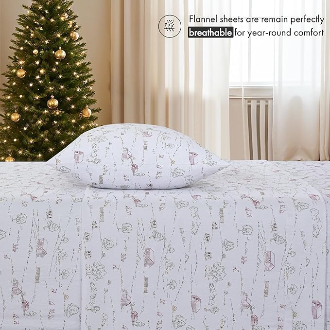 RUVANTI Flannel Sheets Queen Size - 100% Cotton Double Brushed Bed Sheets, Deep Pockets 16 Inches Queen Sheet Set, All Seasons Breathable & Extra Soft - Warm & Cozy, 4 Piece, Rustic Homestead