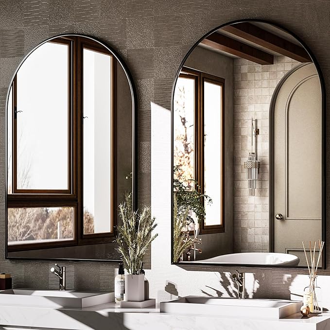 HARRITPURE 20"x30" Arched Bathroom Mirror - Wall Mounted Mirror - Black Arch Mirror - Aluminum Alloy Frame Bathroom Mirror Living Room, Bedroom and Entryway