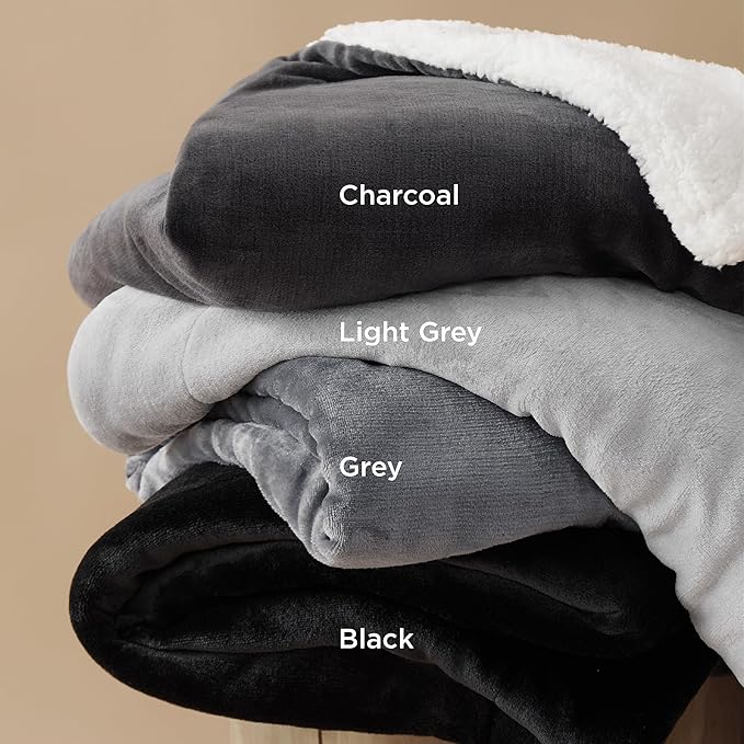 Bedsure GentleSoft Sherpa Fleece Blankets Queen Size for Bed - Thick and Warm Throw for Women and Men, Soft Fuzzy Plush Queen Blanket for Winter, Charcoal, 90x90 Inches