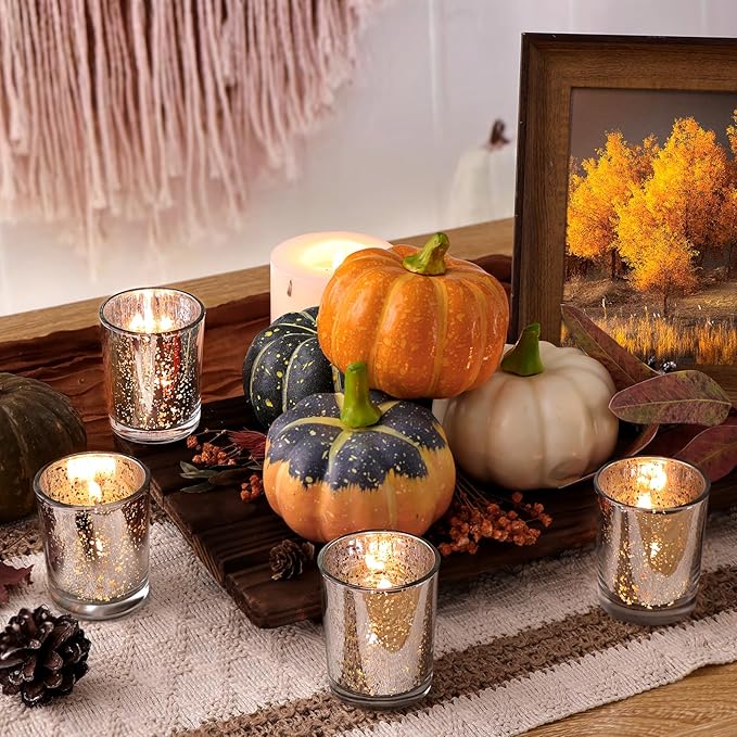 LETINE Silver Votive Candle Holders Set of 36 - Speckled Mercury Silver Glass Candle Holder Bulk - Ideal for Halloween & Thanksgiving Decorations Indoor，Wedding Centerpieces，Home Decor