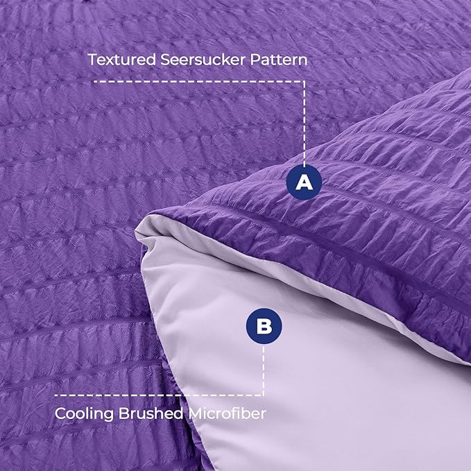 HYMOKEGE Dark Purple/Lavender California King Comforter Set Seersucker 7 Pieces, All Season Luxury Bed in a Bag for Bedroom, Bedding Set with Comforter, Sheets, Pillowcases & Shams