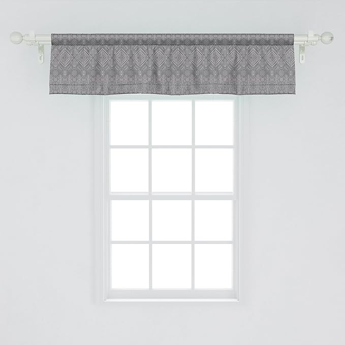 Ambesonne Aztec Window Valance, Pattern of Symmetric Tribal Inspired Streaks and Motifs in Greyscale Tones, Curtain Valance for Kitchen Bedroom Decor with Rod Pocket, 42" x 12", Pale Grey and Dimgray