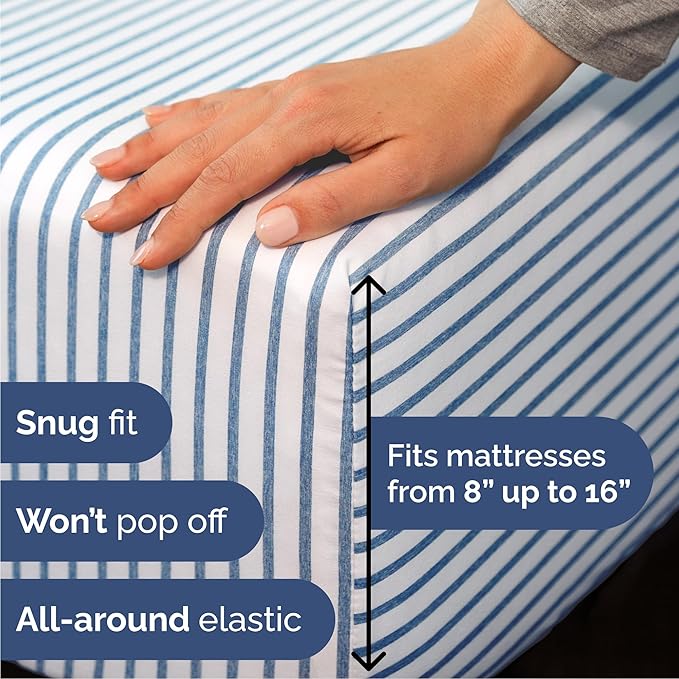 Cal King 6 Piece Sheet Set - Comfy Breathable & Cooling - Soft Hotel Luxury Bedding Set w/ 8-16 Inch Deep Pockets - 1 Flat & 1 Fitted Sheet & 4 Pillowcases - Wrinkle Free & Easy Care - Blue Stripes 2