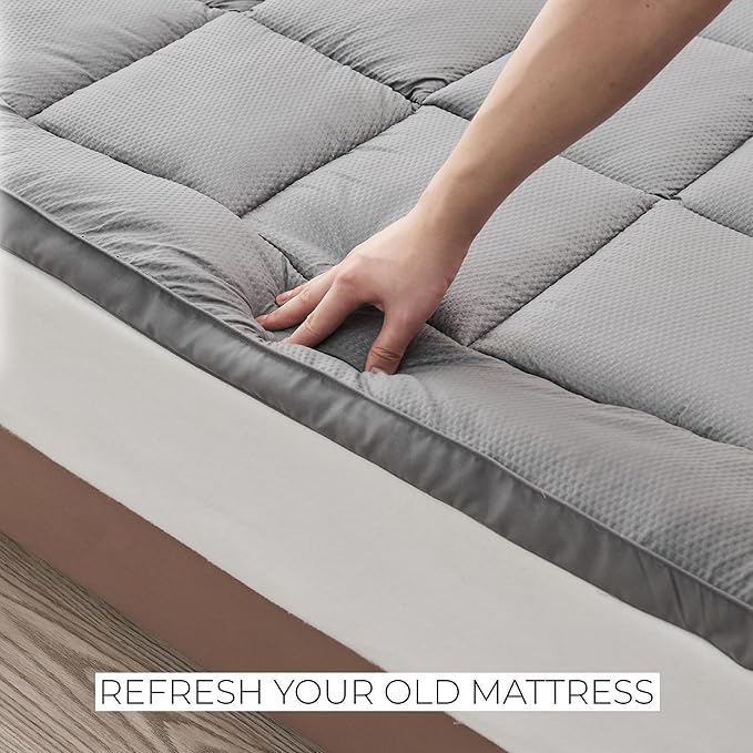 Great Bay Home Twin XL Mattress Topper. Thick, Elastic Corner Mattress Protector and Cover. Ultra-Soft Pillowtop Mattress Pad. Fits Mattresses Up to 18" (Twin XL, Light Grey)
