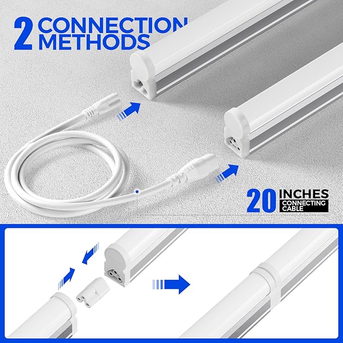 Barrina T5 LED Shop Light 2FT, 6500K (Super Bright White), Utility Shop Lights, Ceiling and Under Cabinet Light, ETL Listed, Corded Electric with Built-in ON/Off Switch, 6 Pack