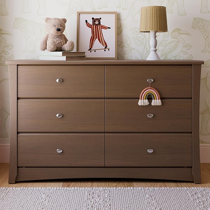 Storkcraft Crescent 6-Drawer Dresser (Hazelnut) – GREENGUARD Gold Certified, Brown Dresser for Bedroom, Kids & Nursery Storage Chest, Safety Interlocking Drawers, Pre-Installed Tracks, Kids Chest