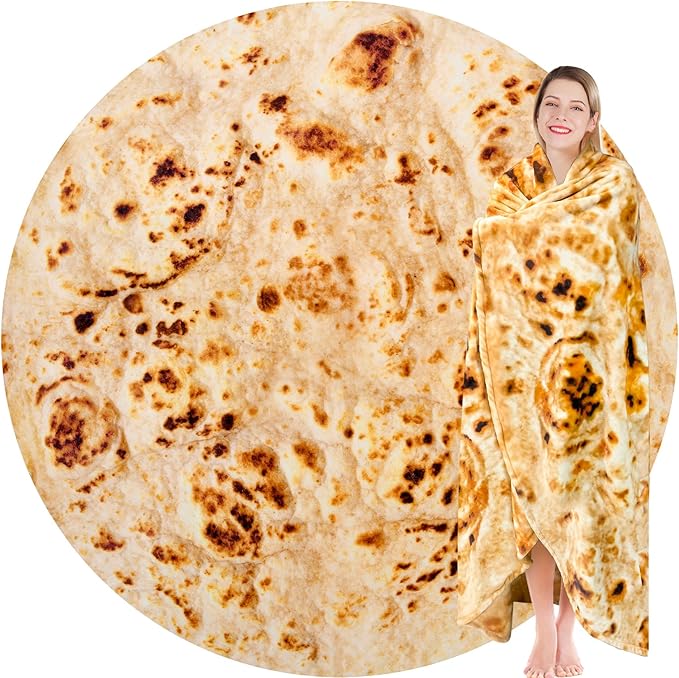 Jorbest Burritos Tortilla Throw Blanket Birthday Gifts for Adult and Kids, Realistic Tortilla Food Blanket Funny Gifts for Women Men Teen Mom Dad, 285 GSM Soft Flannel Taco Blanket (Tan, 60 inches)