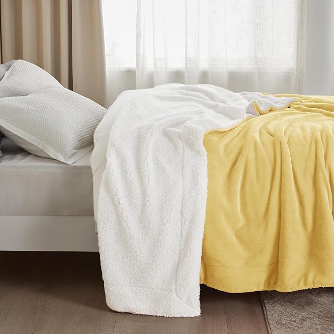 Bedsure GentleSoft Sherpa Fleece Blankets King Size for Bed - Thick and Warm Throw for Women and Men, Soft Fuzzy Plush King Blanket for Winter, Yellow, 108x90 Inches