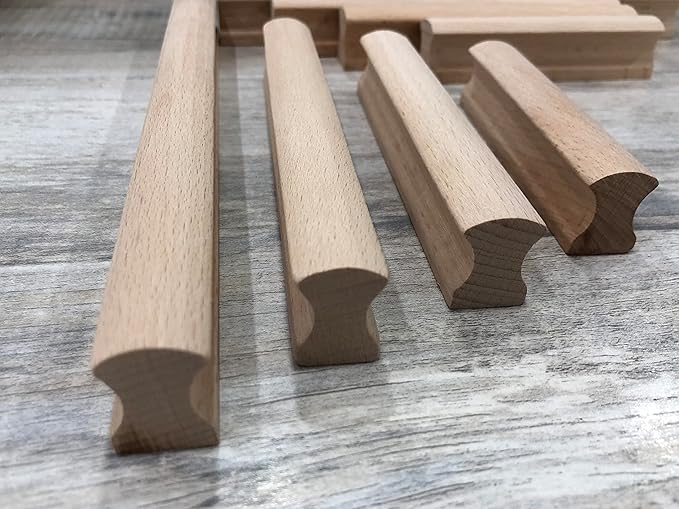 10Pcs Unfinished Beech Wood Solid Furniture Pulls Handles,Unfinished Unpainted Paintable Wooden Handles Cupboard Closet Drawer Handle Pull,Length 5.12",Hole Dis.3.78"