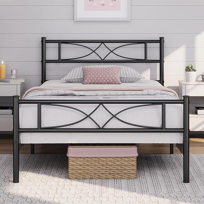 Yaheetech Twin Size Bed Frame Metal Platform Bed with Curved Design Headboard Footboard/No Box Spring Needed/Mattress Foundation/Heavy-Duty Support/Easy Assembly/Black