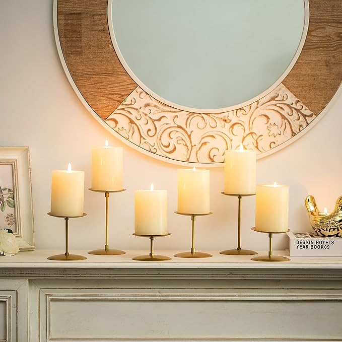 Pillar Candle Holders Candle Plates - Set of 24 Candelabra Candle Stand Iron Plate Minimalism Modern Home Mantel Dinning Table Christmas Decorations Centerpiece for Wedding, Party, Events, Gold