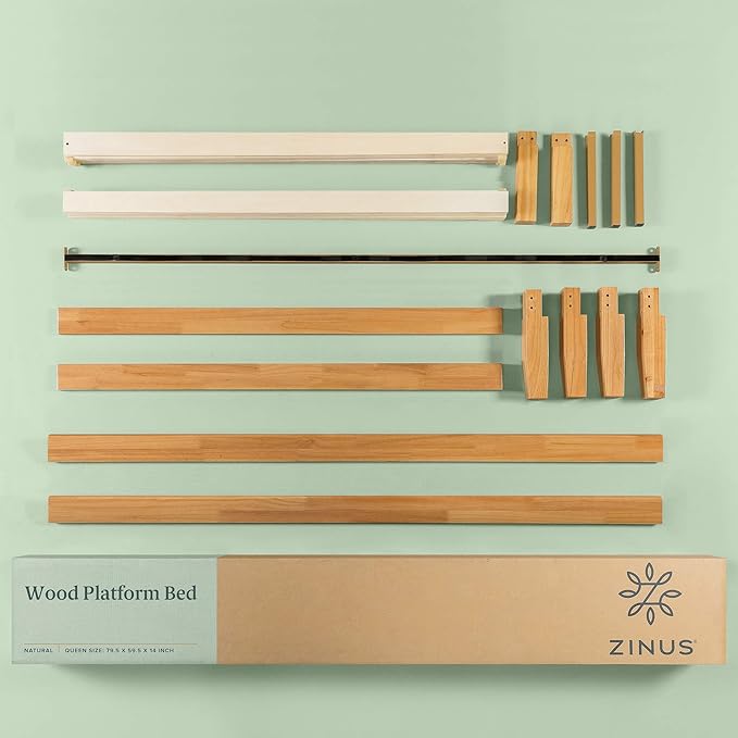 ZINUS Moiz Wood Platform Bed Frame, Wood Slat Support, No Box Spring Needed, Easy Assembly, Natural, Full