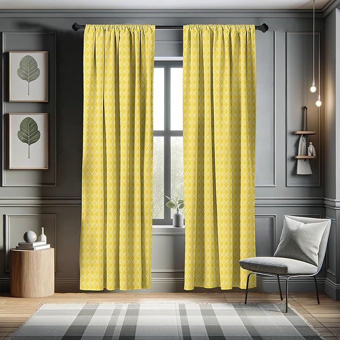 Ambesonne Yellow Window Curtains, Moroccan Trellis Pattern in Yellow Tones Vintage Eastern Pattern, Lightweight Decor 2-Panel Set with Rod Pocket, Pair of - 28" x 84", Mustard Yellow
