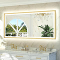 TETOTE Gold LED Bathroom Mirror with Lights 72x32 Front & Back Light Vanity Framed Mirror Baroque Anti Fog Dimmable White/Warm/Natural,CRI90+,Waterproof,Wall Mounted(Horizontal/Vertical)